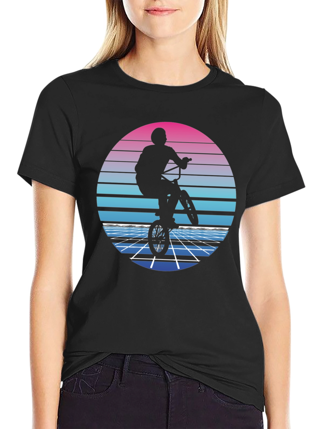 Retro BMX Rider T-Shirt - Synthwave Style