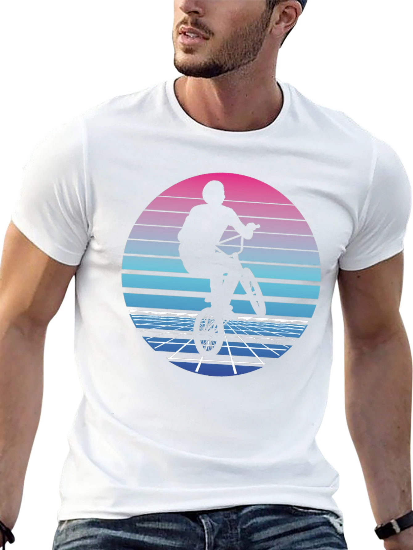Retro BMX Rider T-Shirt - Synthwave Style