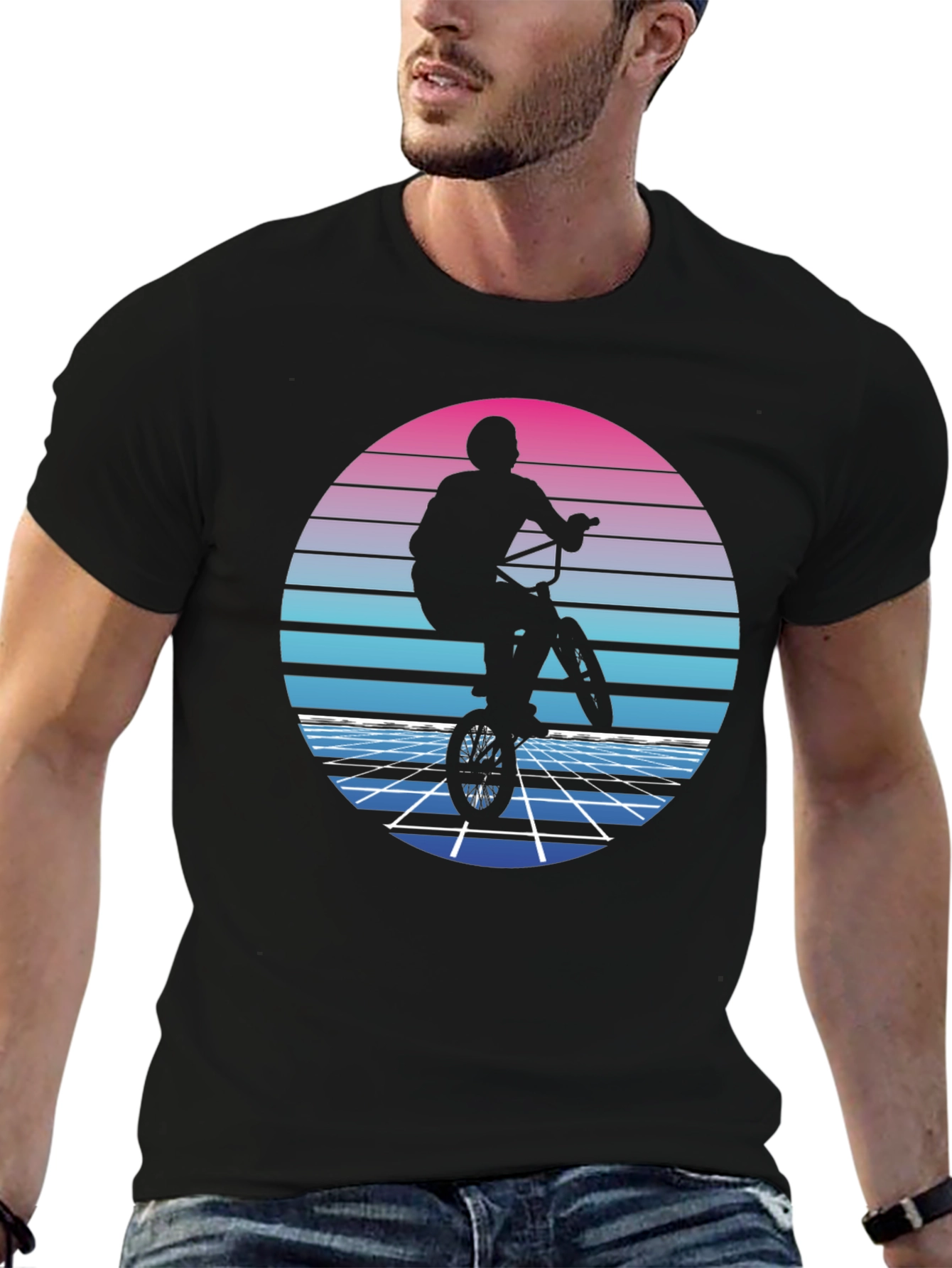 Retro BMX Rider T-Shirt - Synthwave Style
