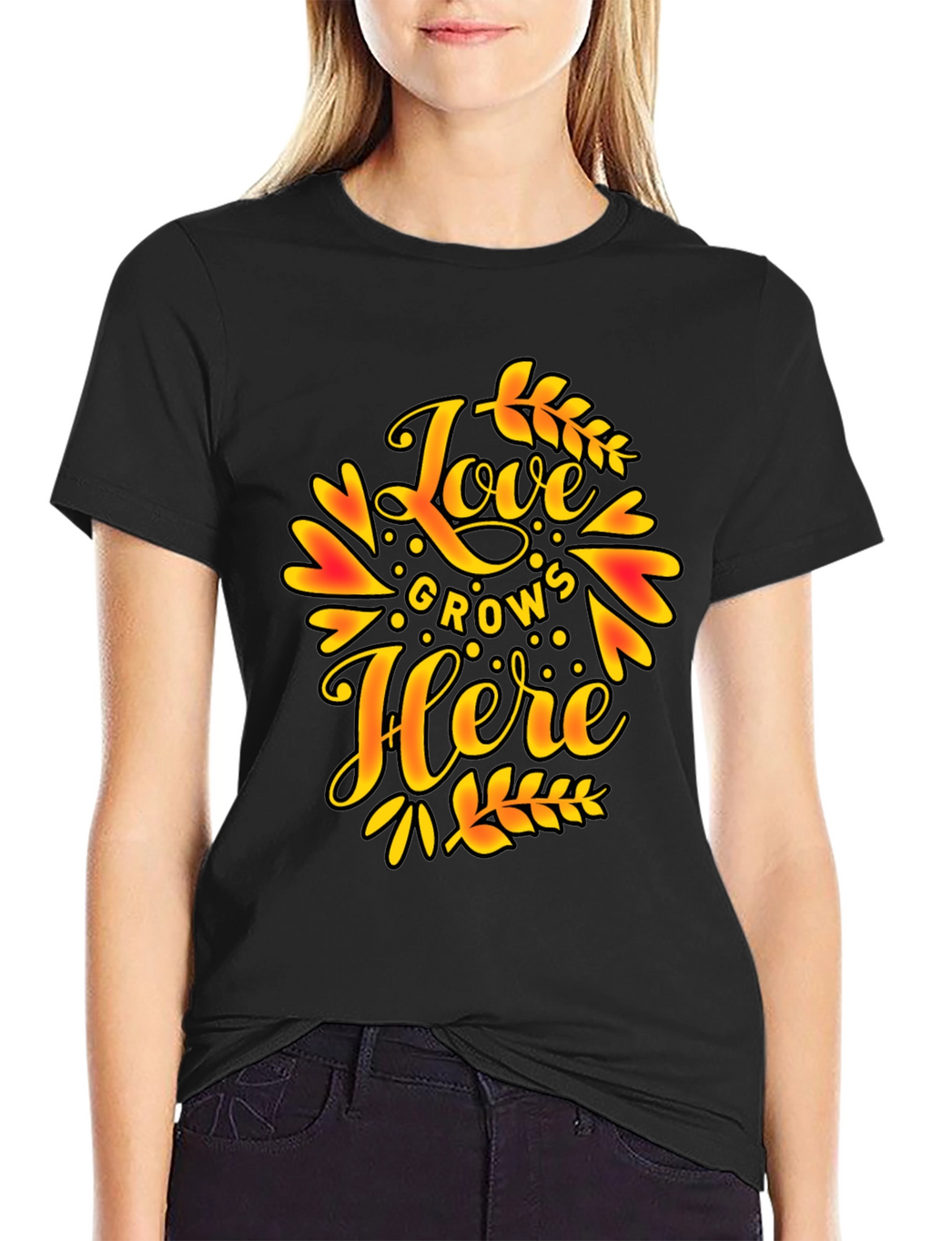 Love Grows Here Graphic T-Shirt - Trendy Black Tee