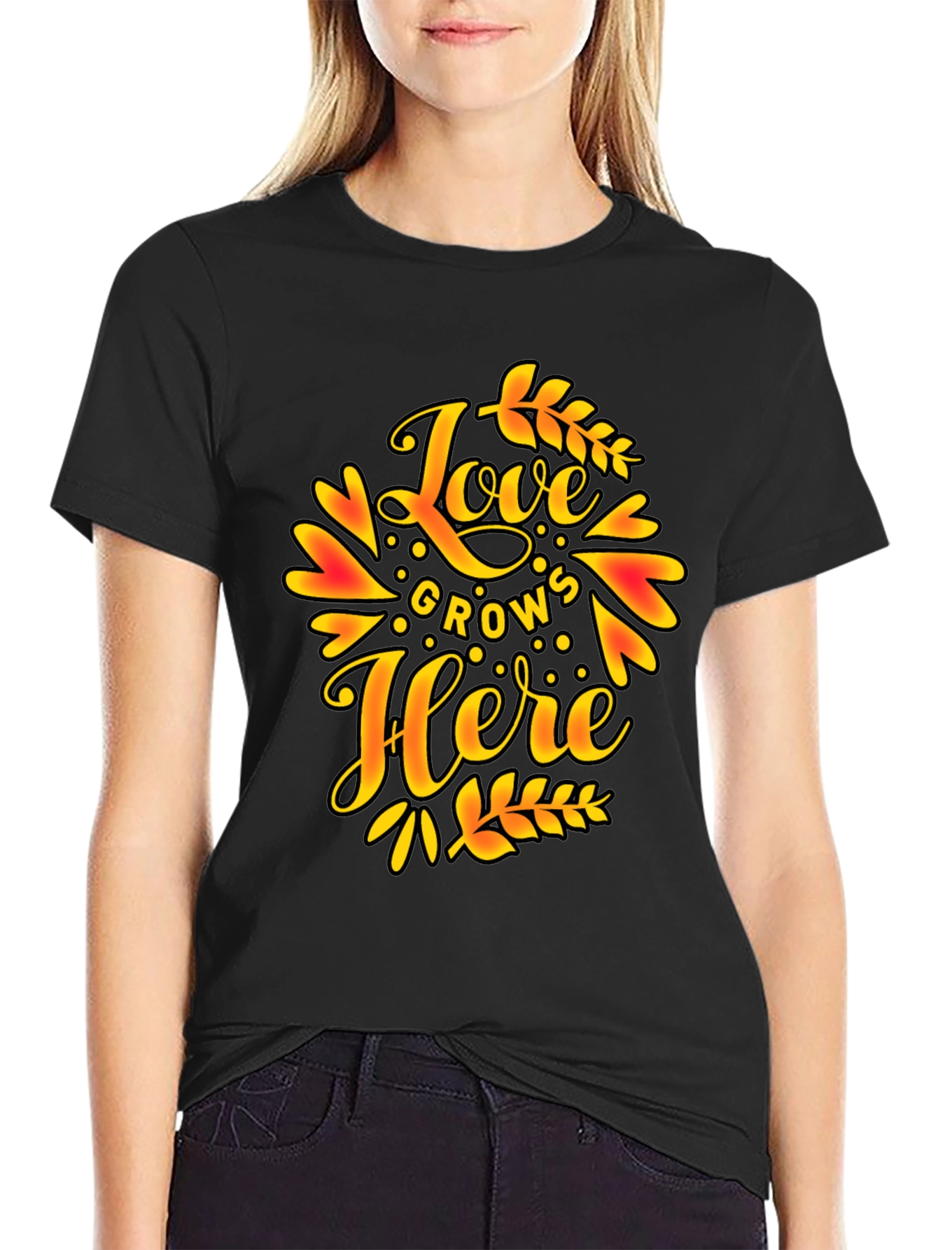 Love Grows Here Graphic T-Shirt - Trendy Black Tee