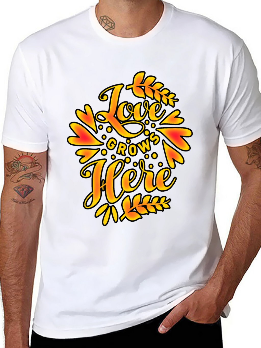 Love Grows Here Graphic T-Shirt - Trendy Black Tee