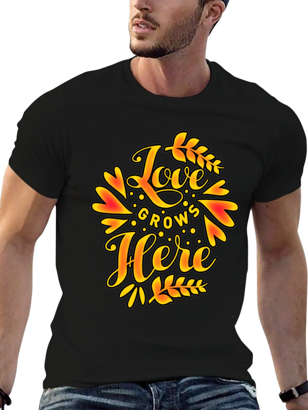 Love Grows Here Graphic T-Shirt - Trendy Black Tee