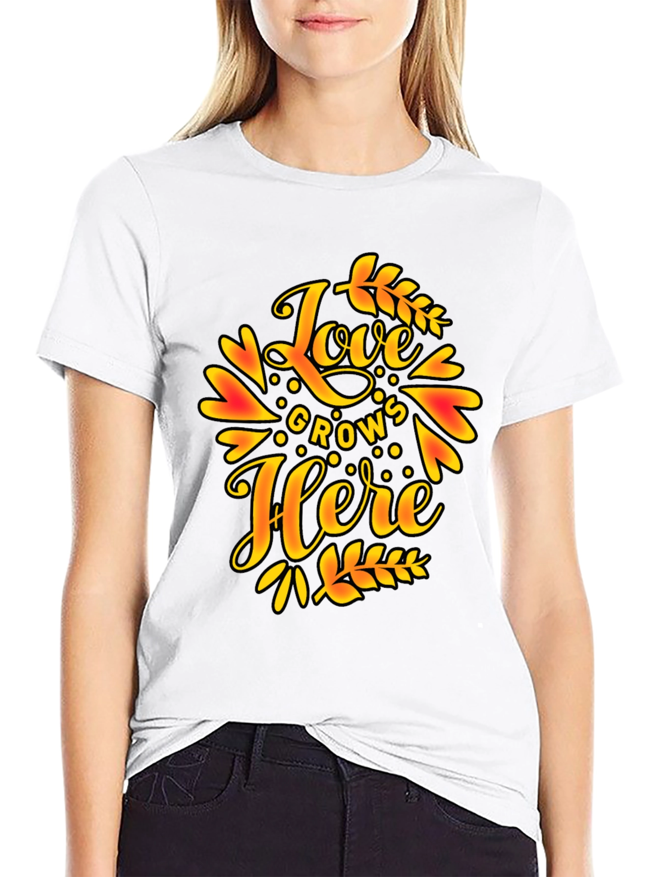 Love Grows Here Graphic T-Shirt - Trendy Black Tee