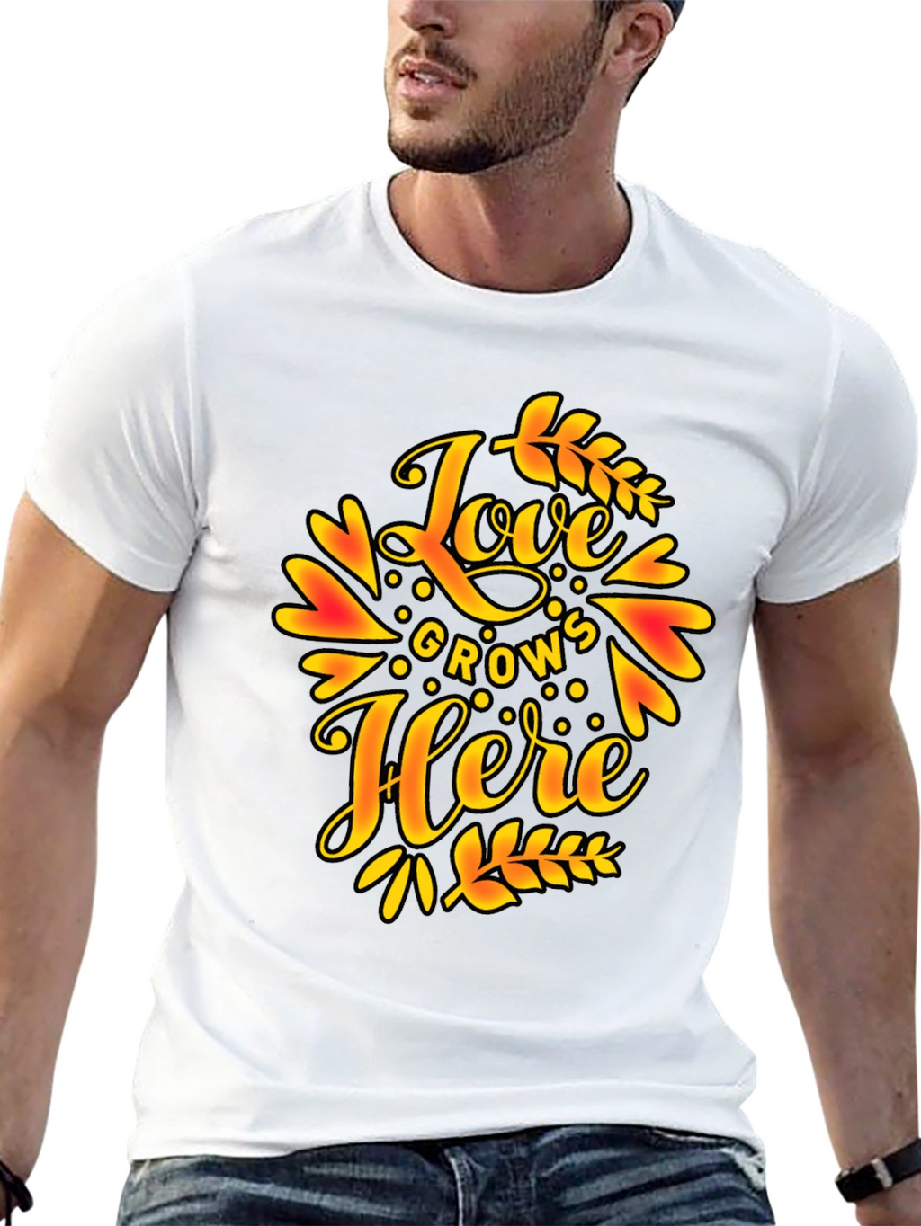 Love Grows Here Graphic T-Shirt - Trendy Black Tee