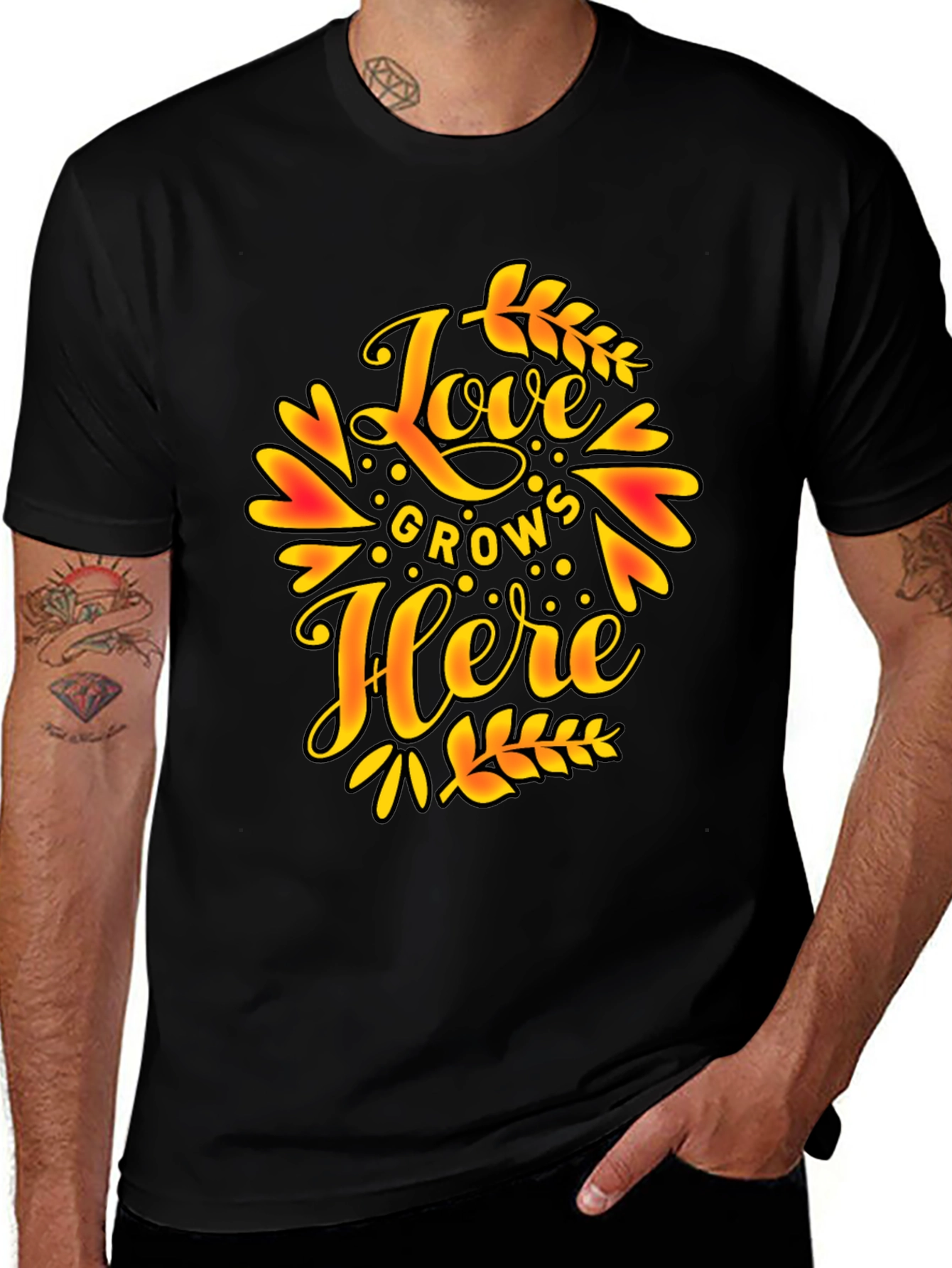 Love Grows Here Graphic T-Shirt - Trendy Black Tee