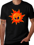 Angry Sun Graphic Tee - Black Cotton T-Shirt