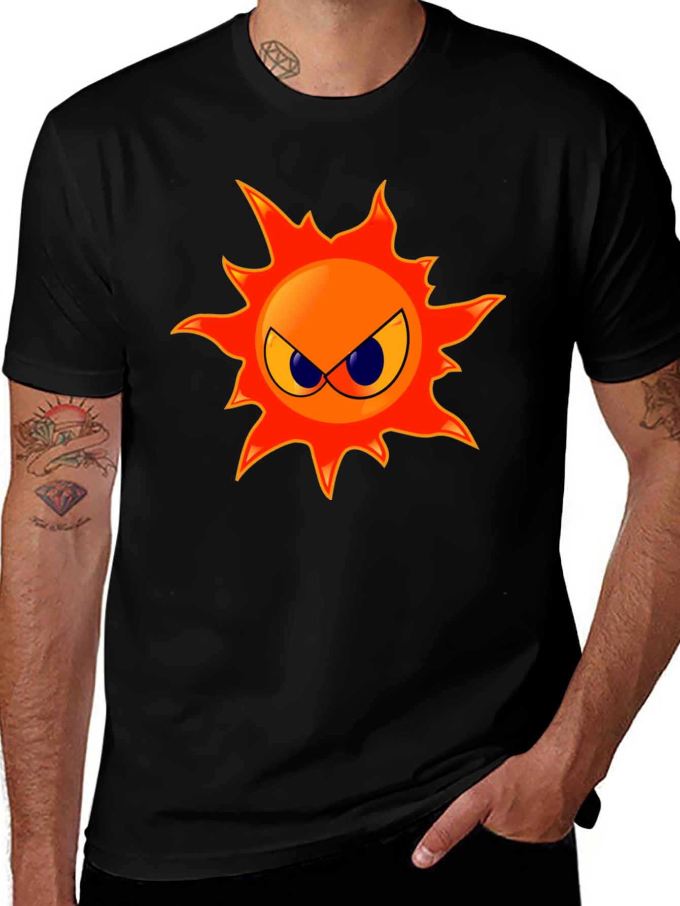 Angry Sun Graphic Tee - Black Cotton T-Shirt