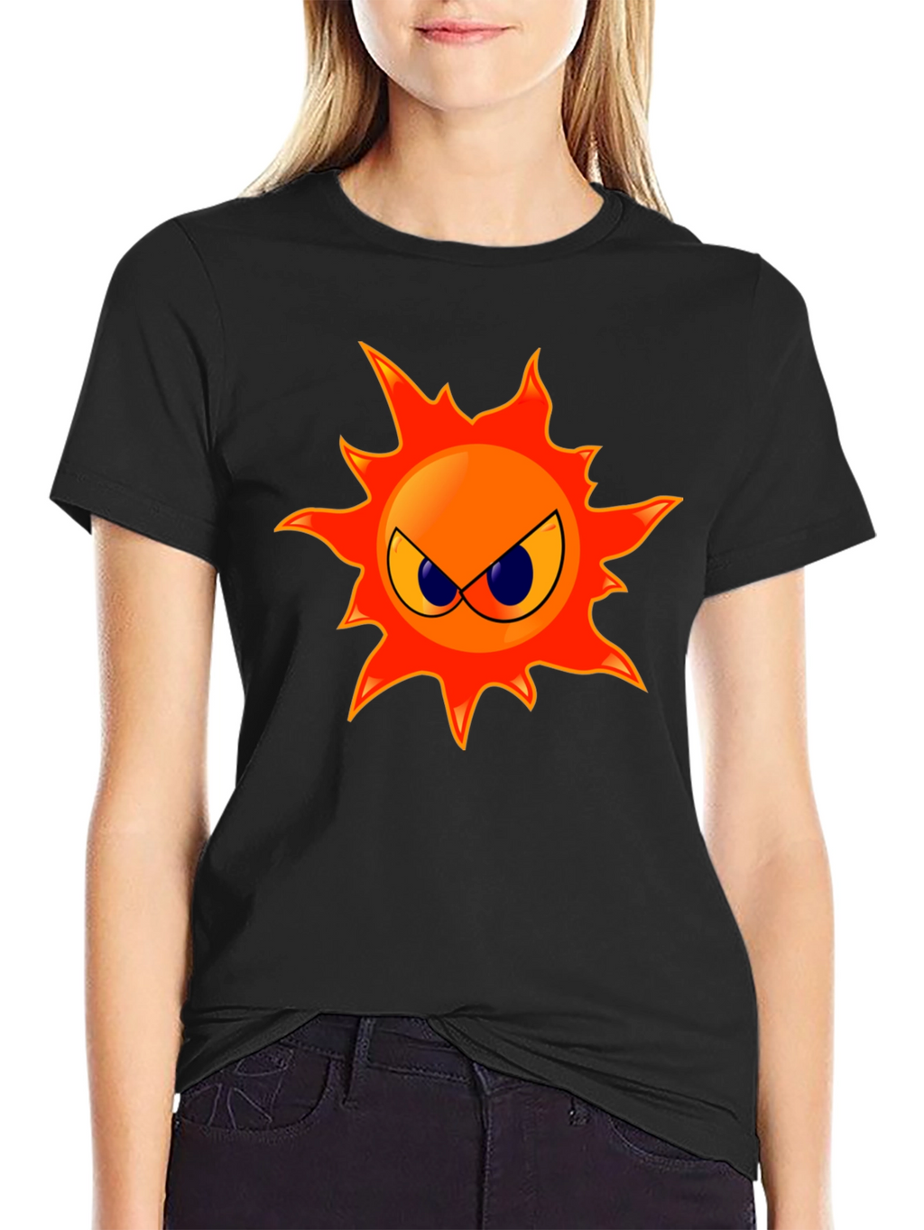 Angry Sun Graphic Tee - Black Cotton T-Shirt