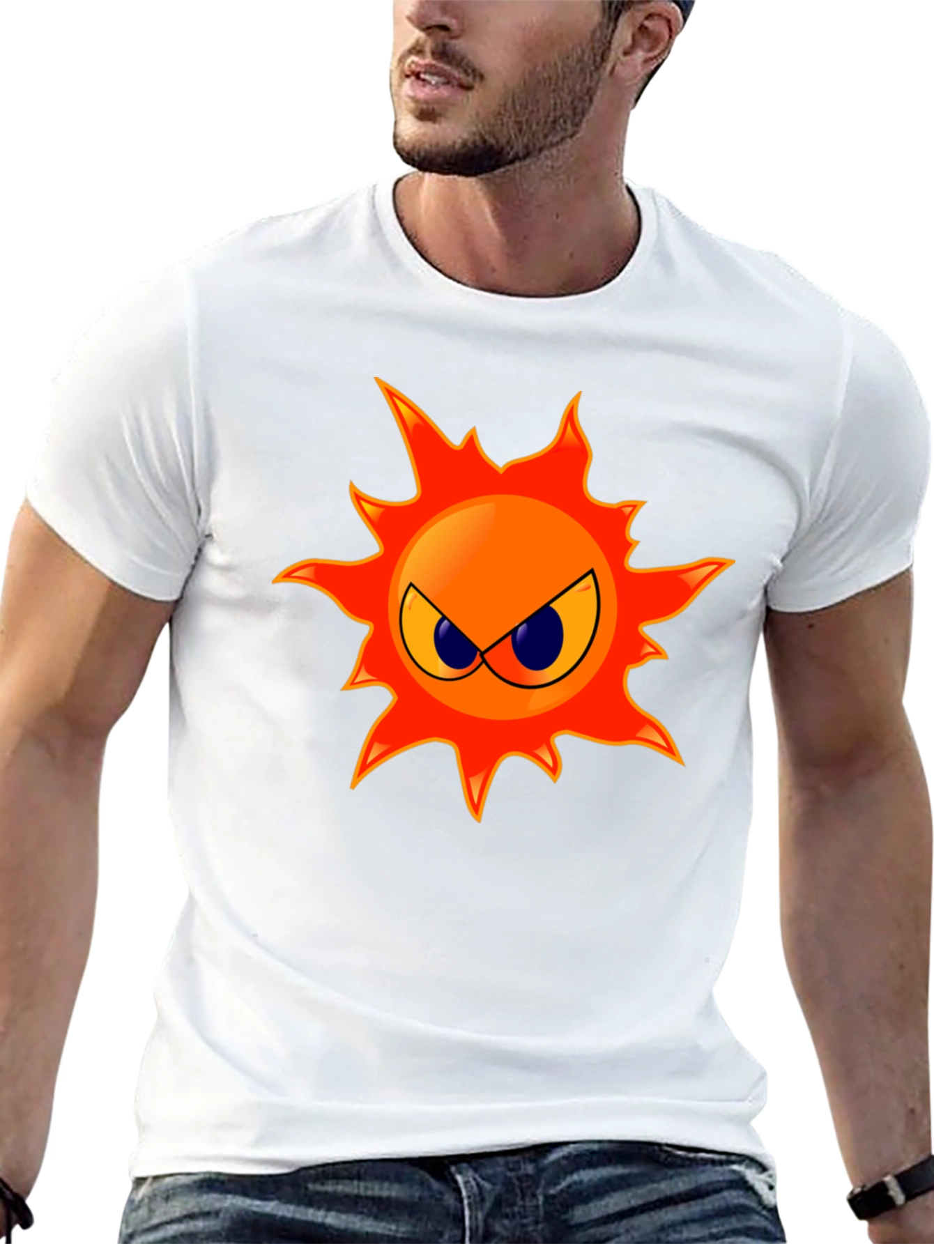 Angry Sun Graphic Tee - Black Cotton T-Shirt