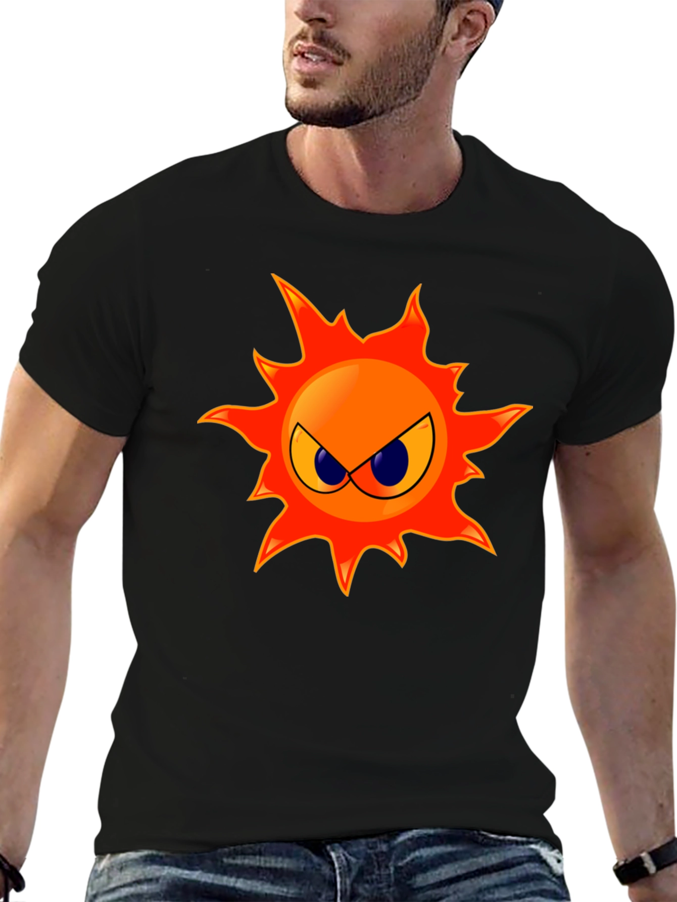 Angry Sun Graphic Tee - Black Cotton T-Shirt
