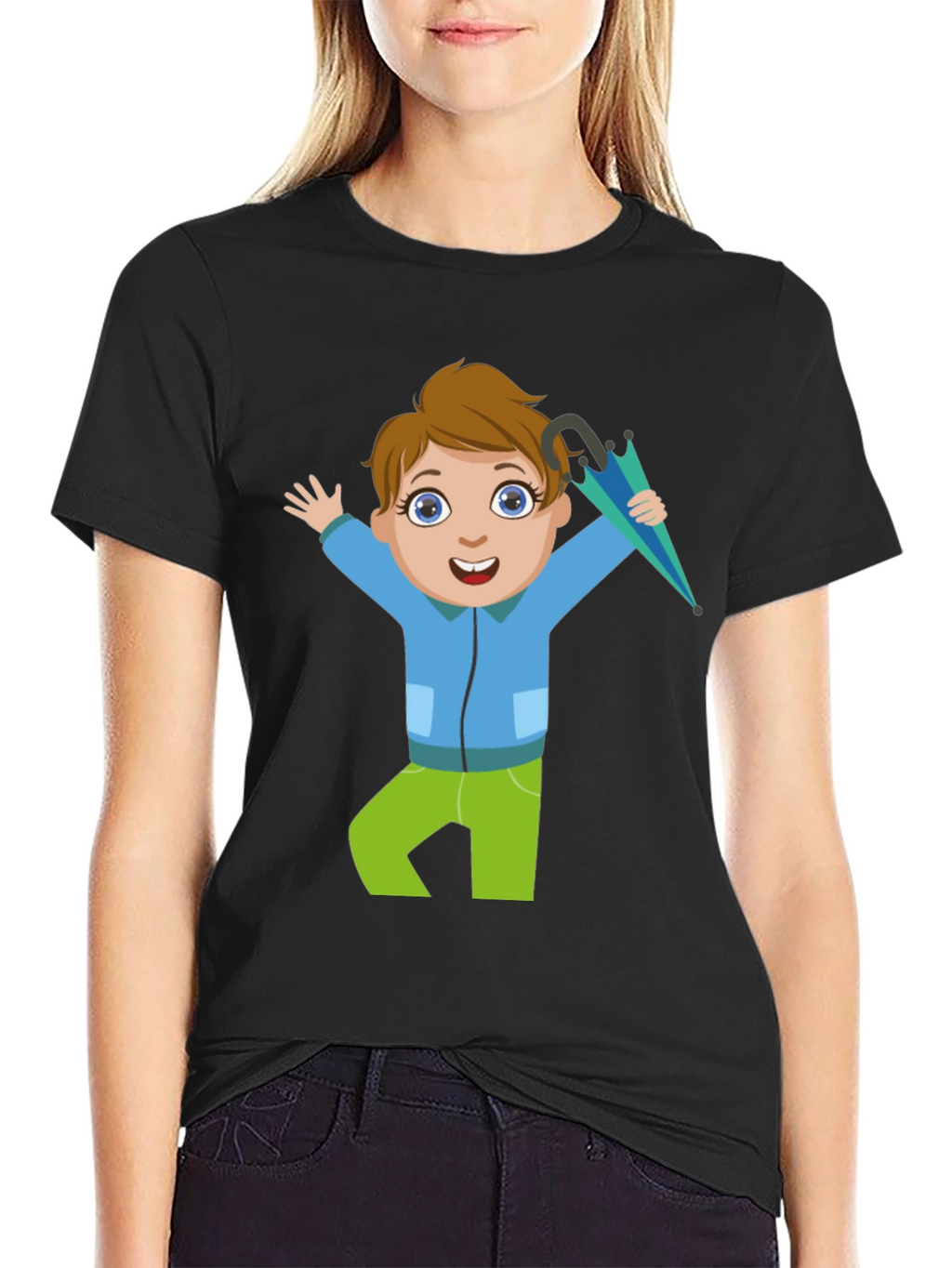 Cartoon Boy Black T-Shirt