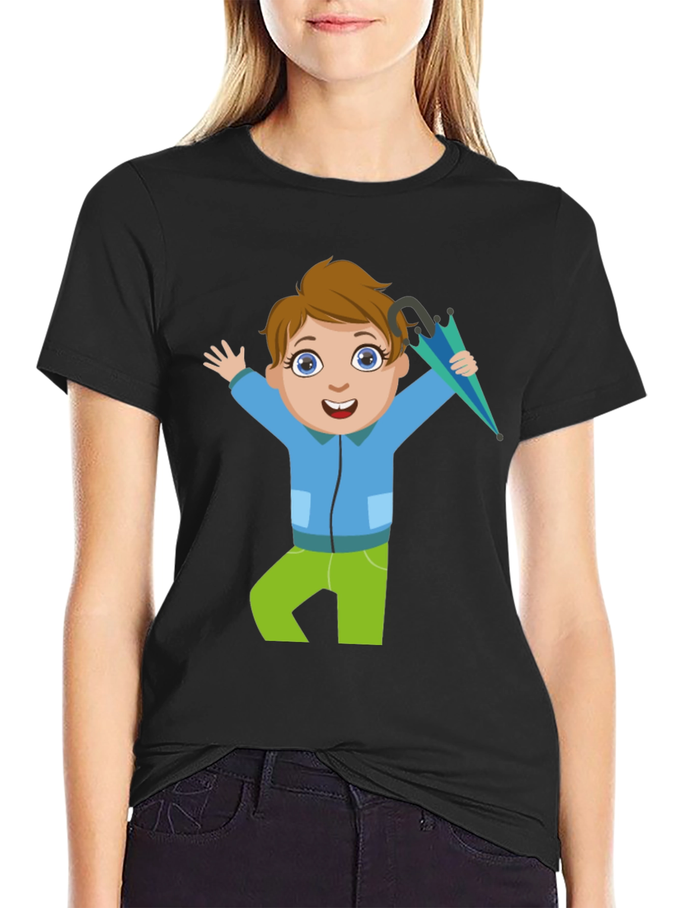 Cartoon Boy Black T-Shirt