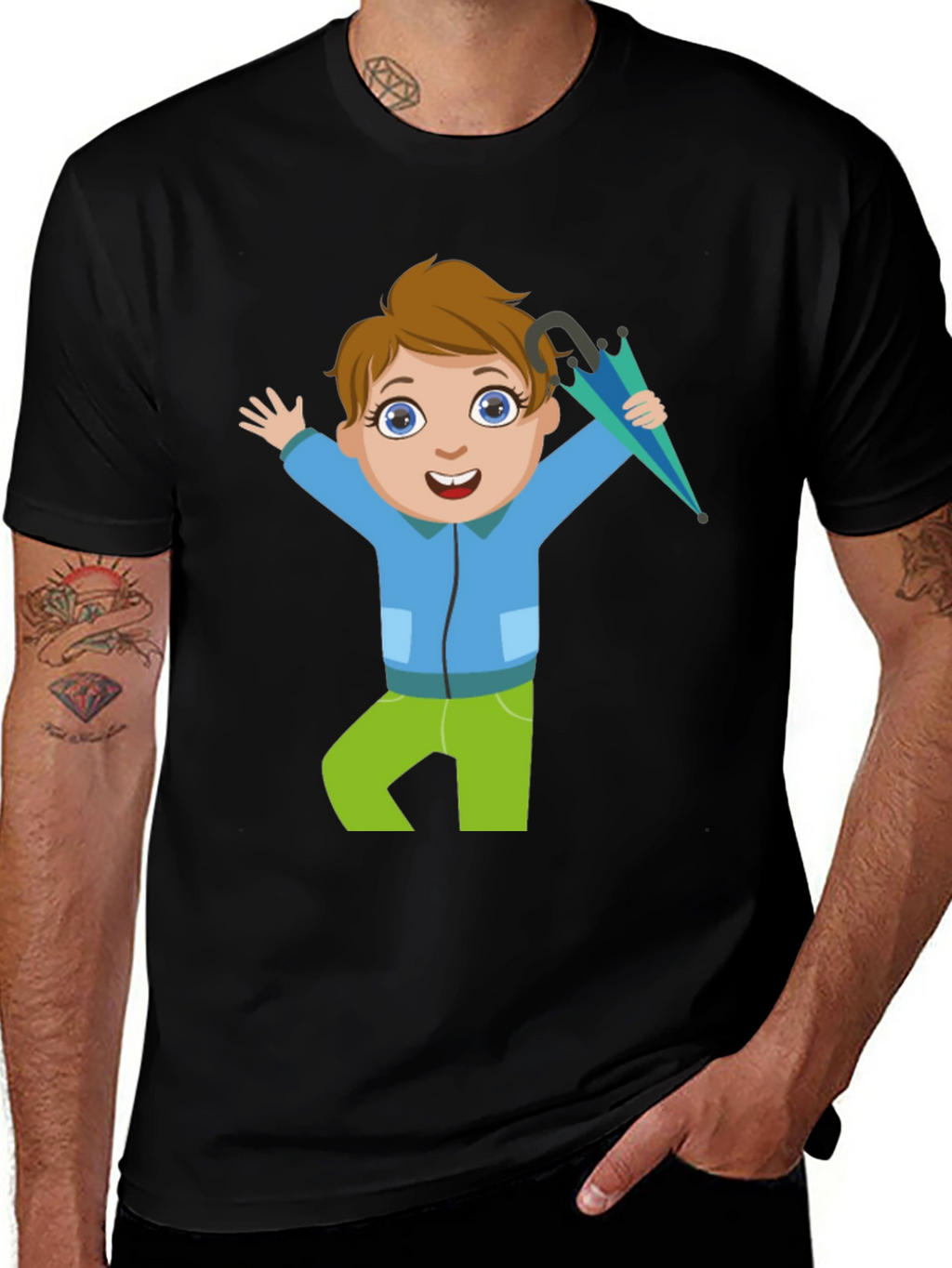 Cartoon Boy Black T-Shirt