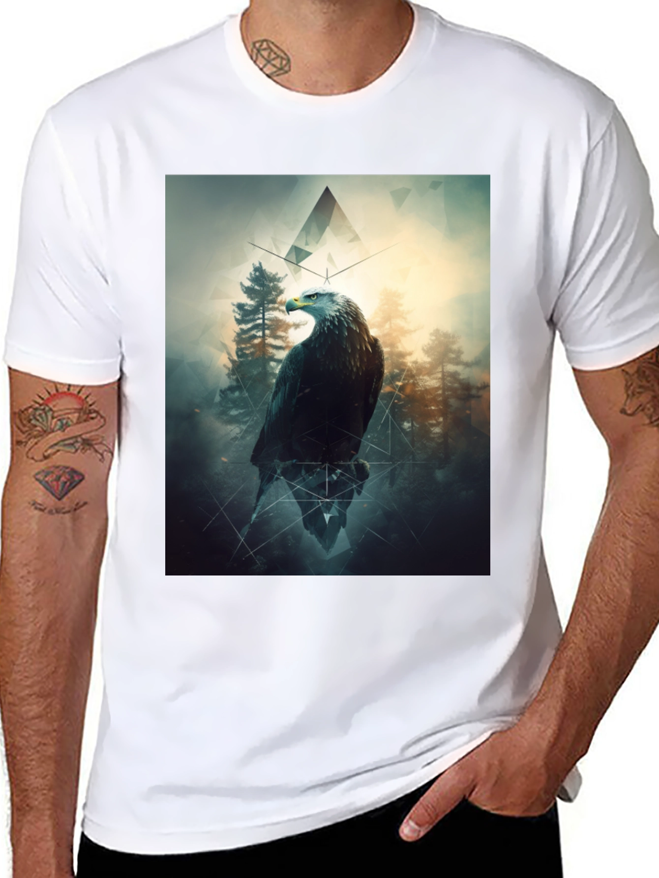 Eagle Forest Graphic Print Black T-Shirt