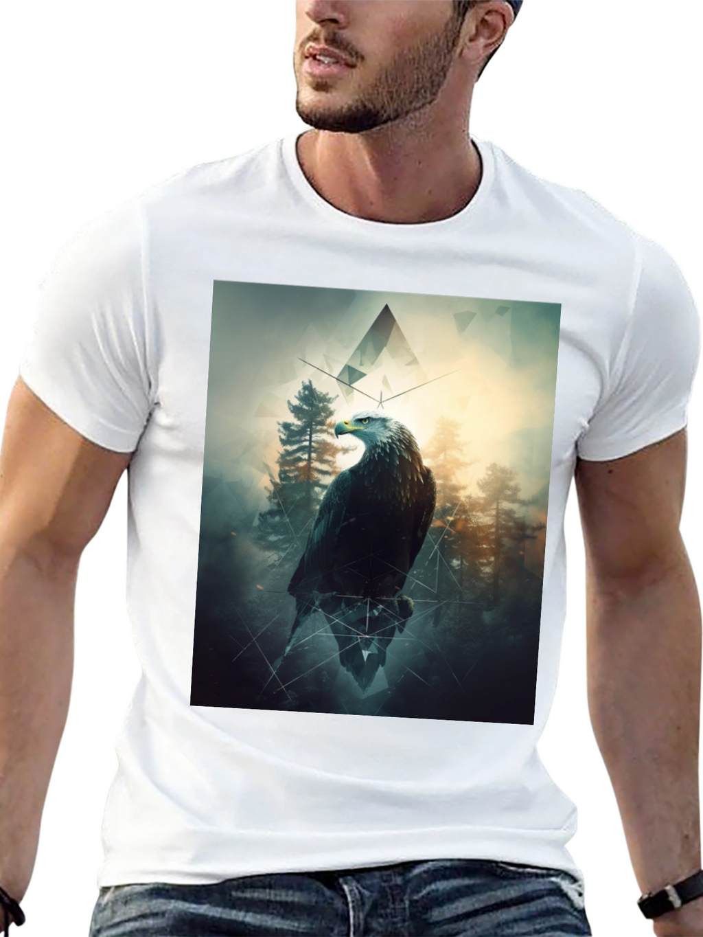 Eagle Forest Graphic Print Black T-Shirt