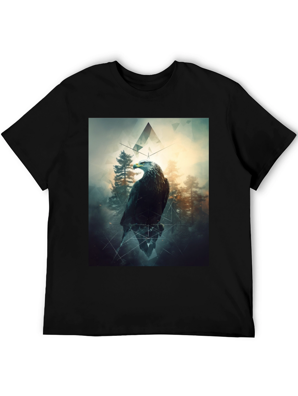 Eagle Forest Graphic Print Black T-Shirt