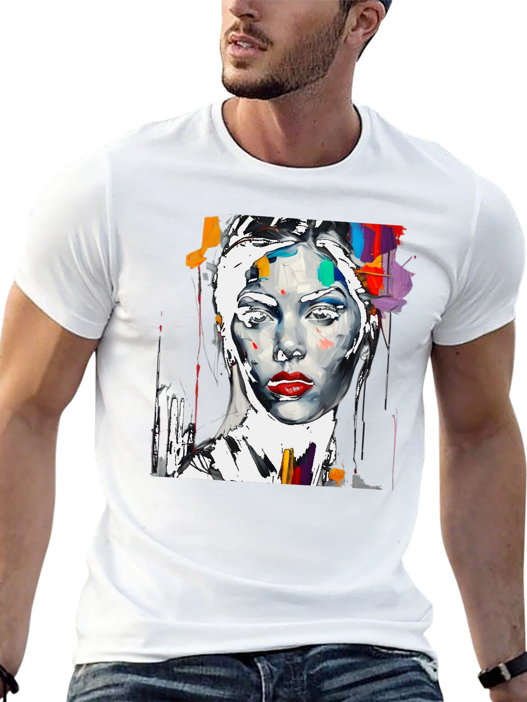 Abstract Woman Art Print Black Crewneck T-Shirt