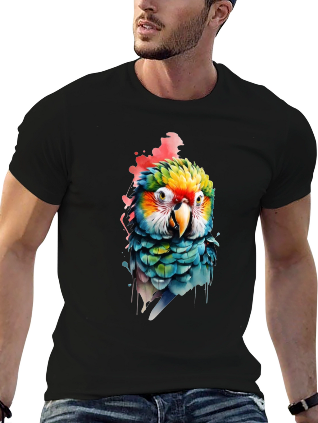 Parrot Graphic Print Black T-Shirt