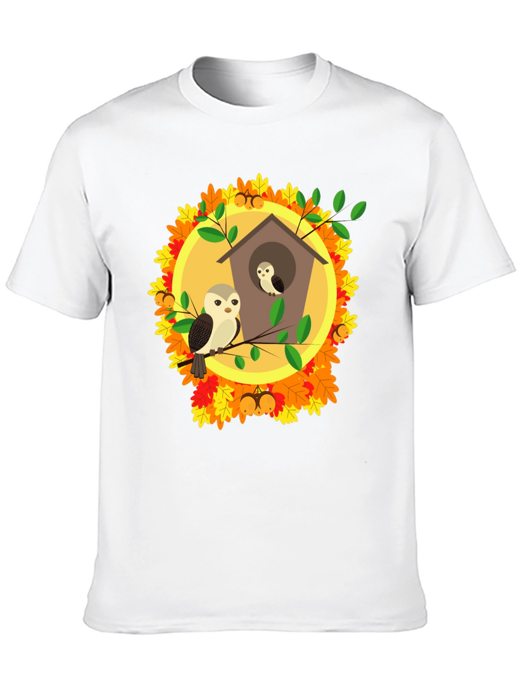 Autumn Owl House T-Shirt: Fall Bird Design