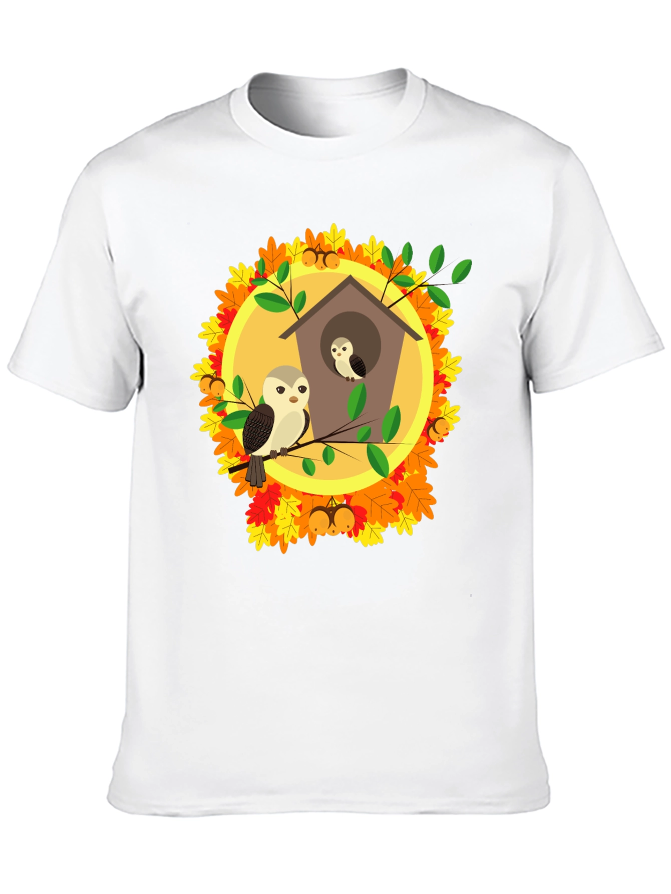 Autumn Owl House T-Shirt: Fall Bird Design