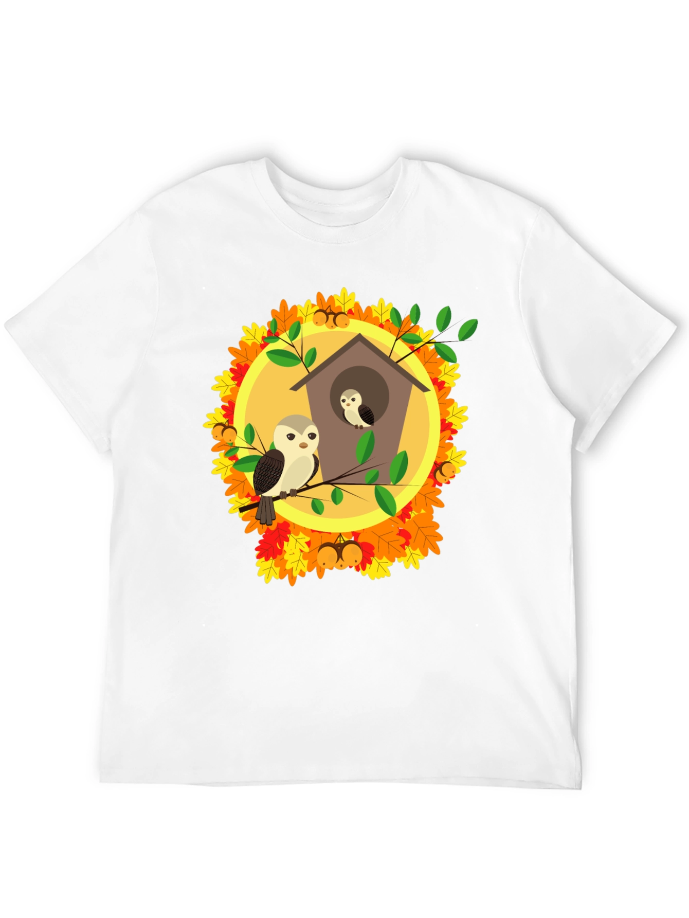 Autumn Owl House T-Shirt: Fall Bird Design