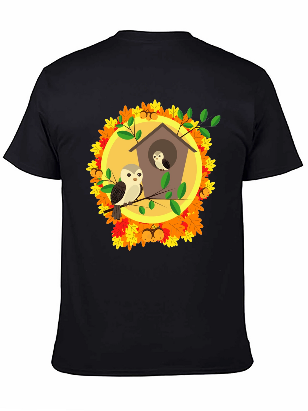 Autumn Owl House T-Shirt: Fall Bird Design