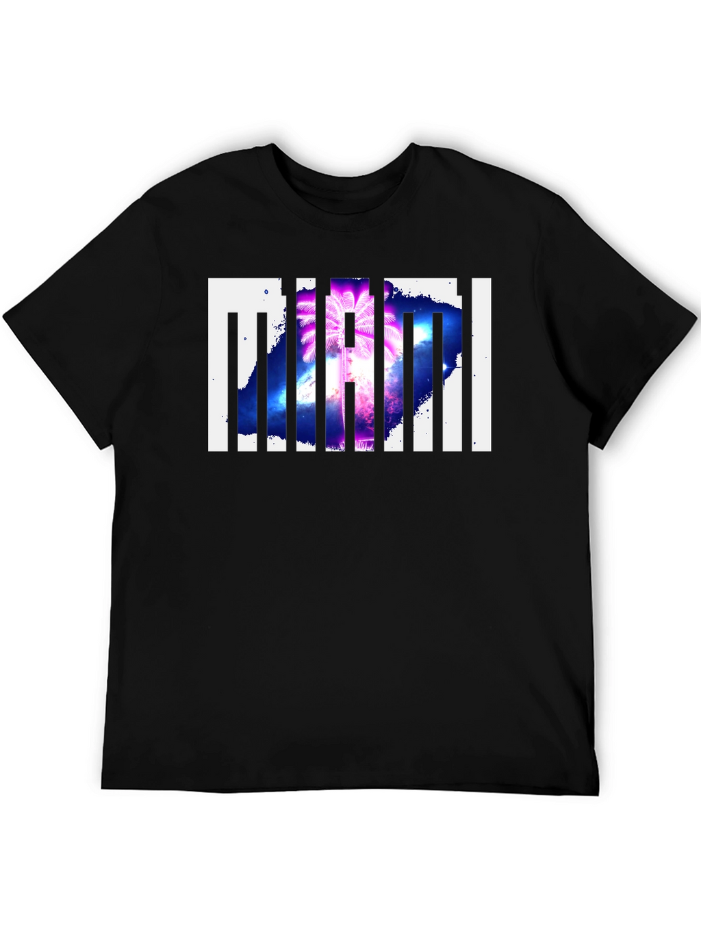 Miami Palm Tree Graphic Print Black T-Shirt