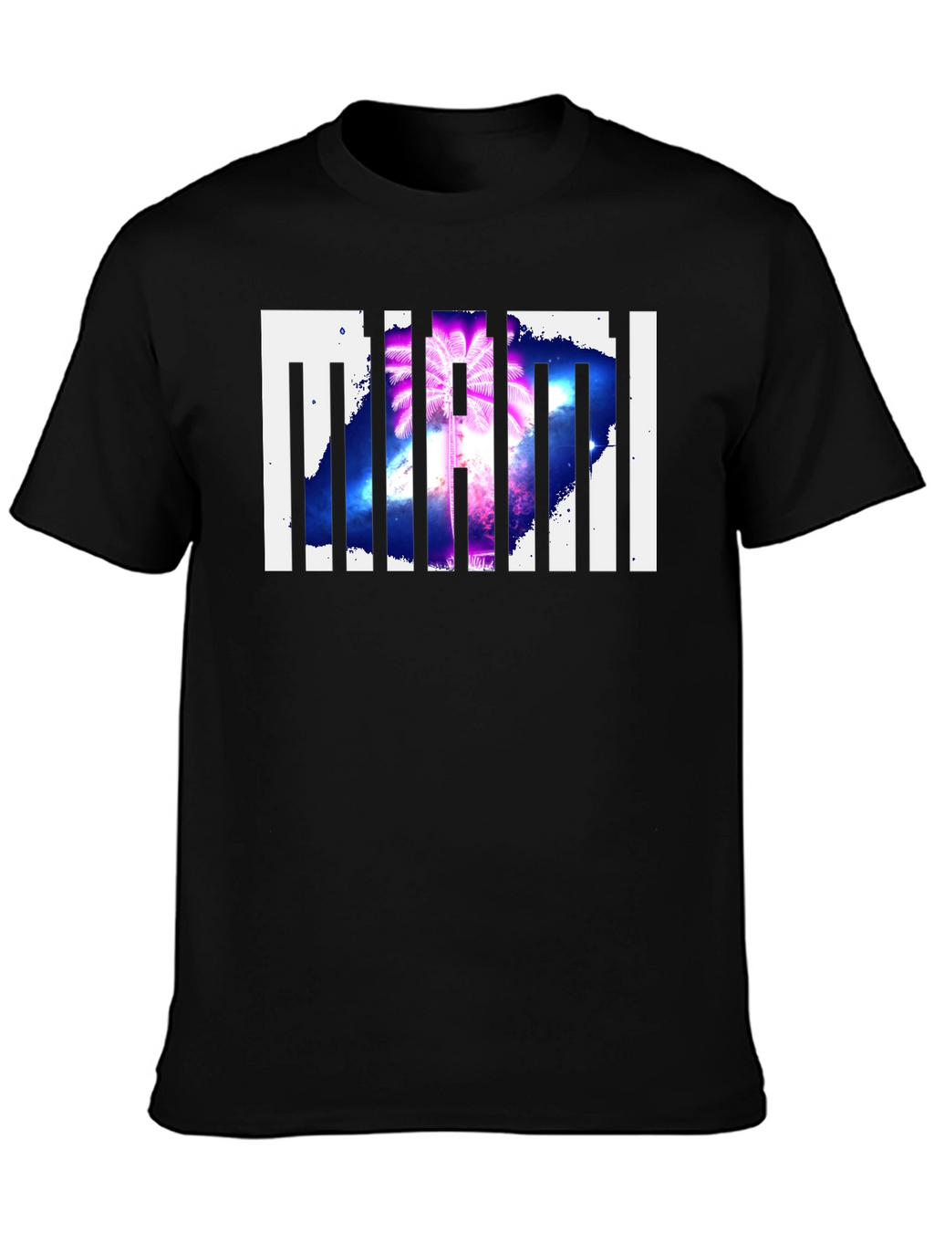 Miami Palm Tree Graphic Print Black T-Shirt
