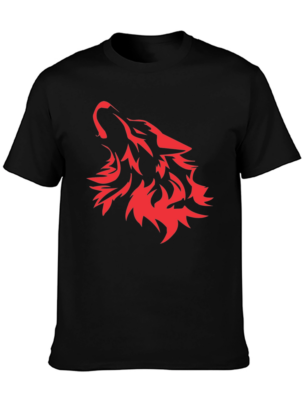 Red Wolf Graphic Print Black T-Shirt