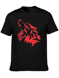 Red Wolf Graphic Print Black T-Shirt