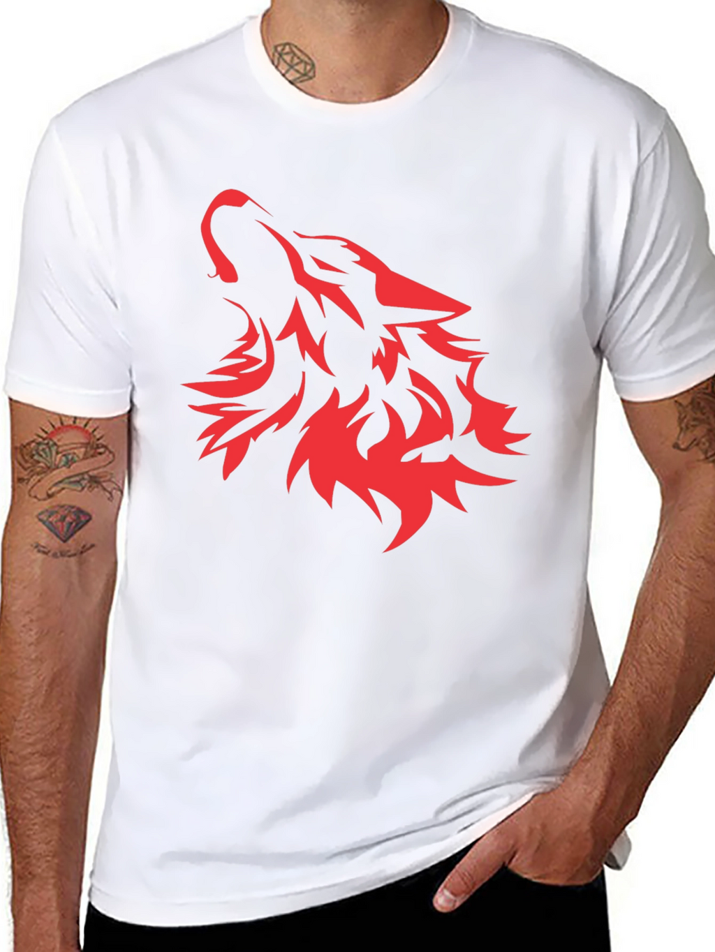 Red Wolf Graphic Print Black T-Shirt