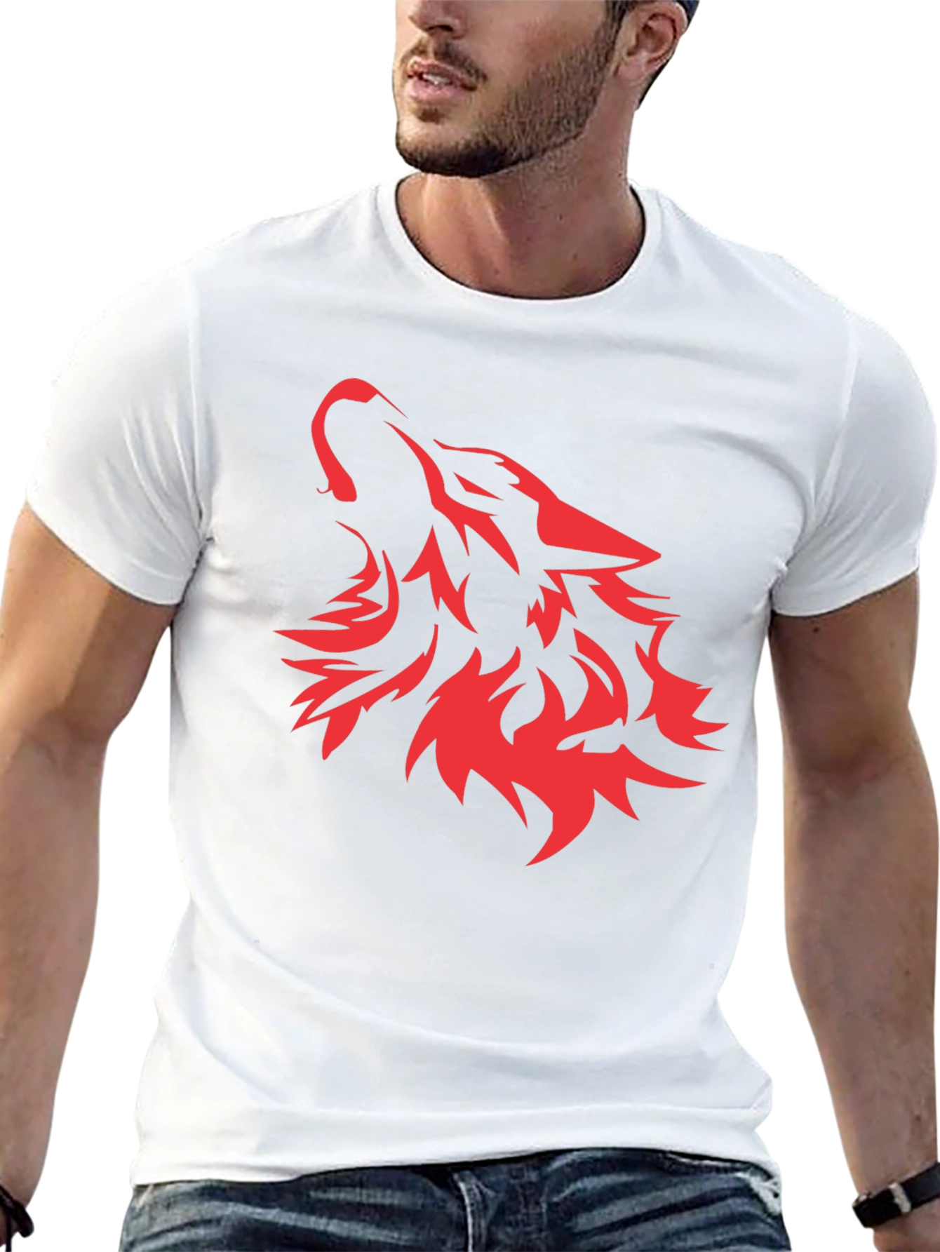 Red Wolf Graphic Print Black T-Shirt