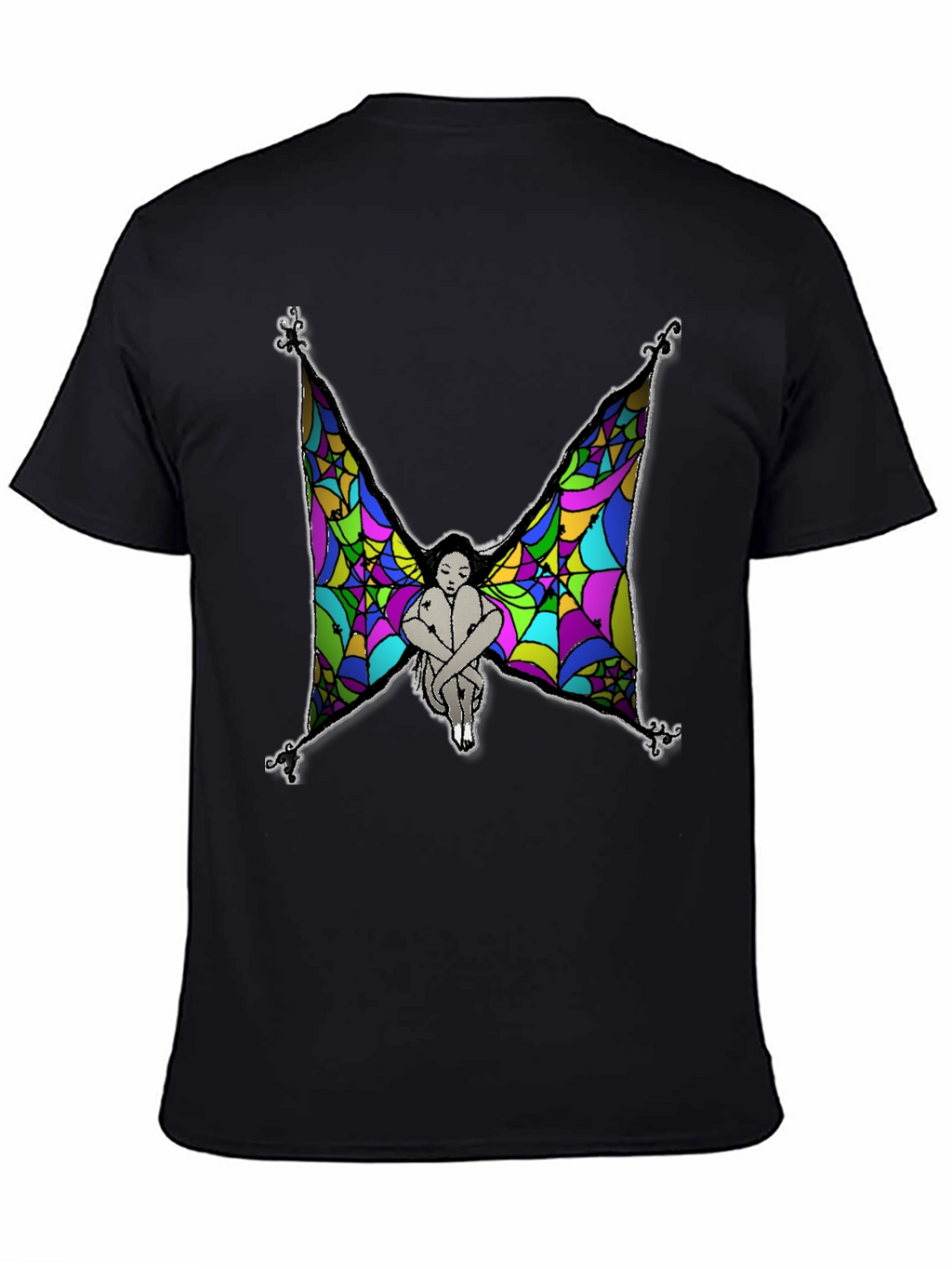 Mens Fairy Wings Graphic Print Black T-Shirt