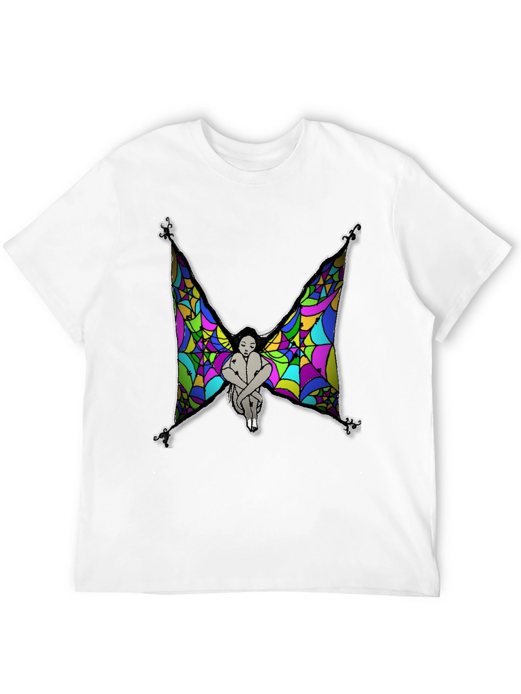 Mens Fairy Wings Graphic Print Black T-Shirt