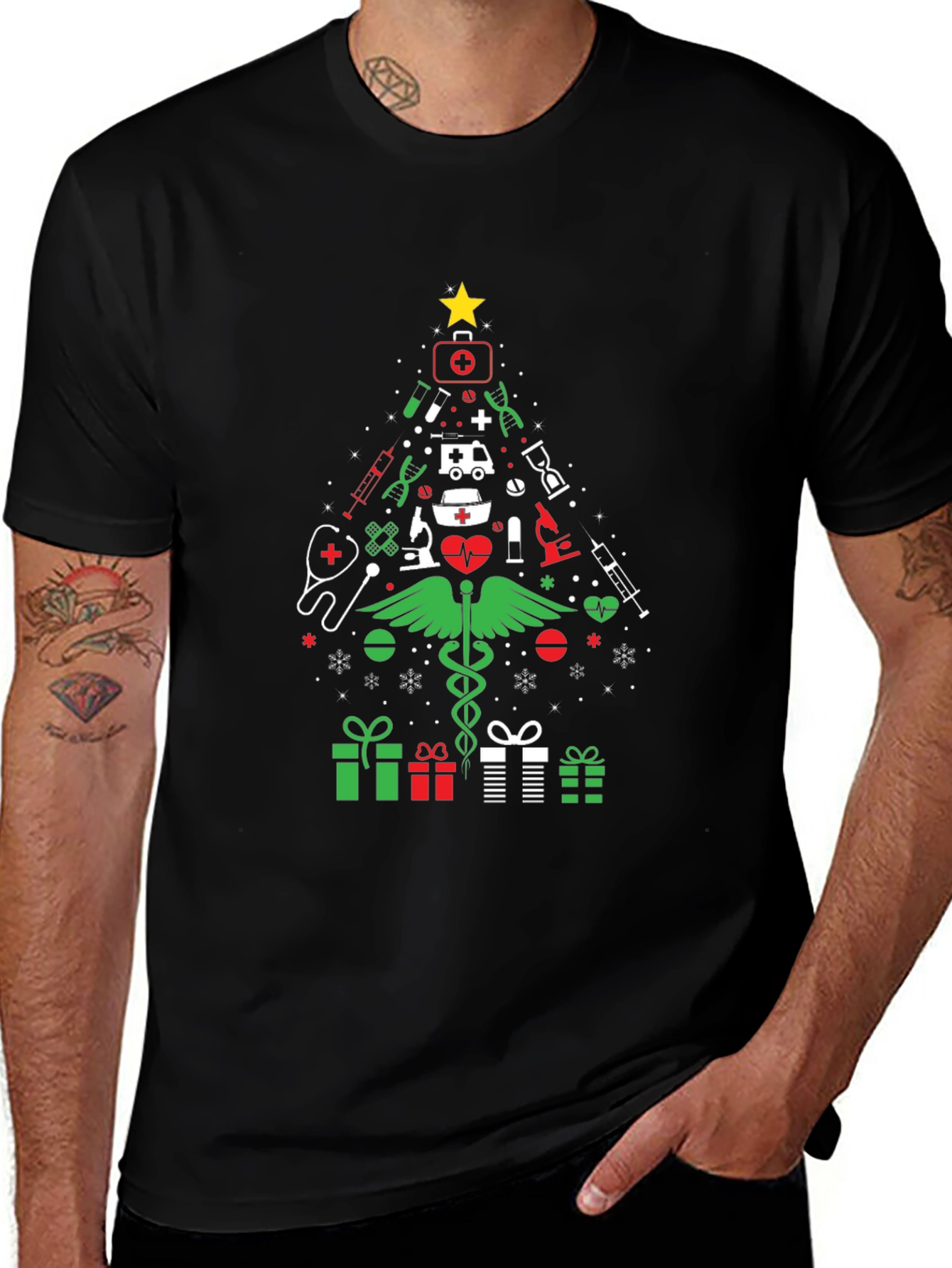 Nurse Christmas Tree Graphic T-Shirt