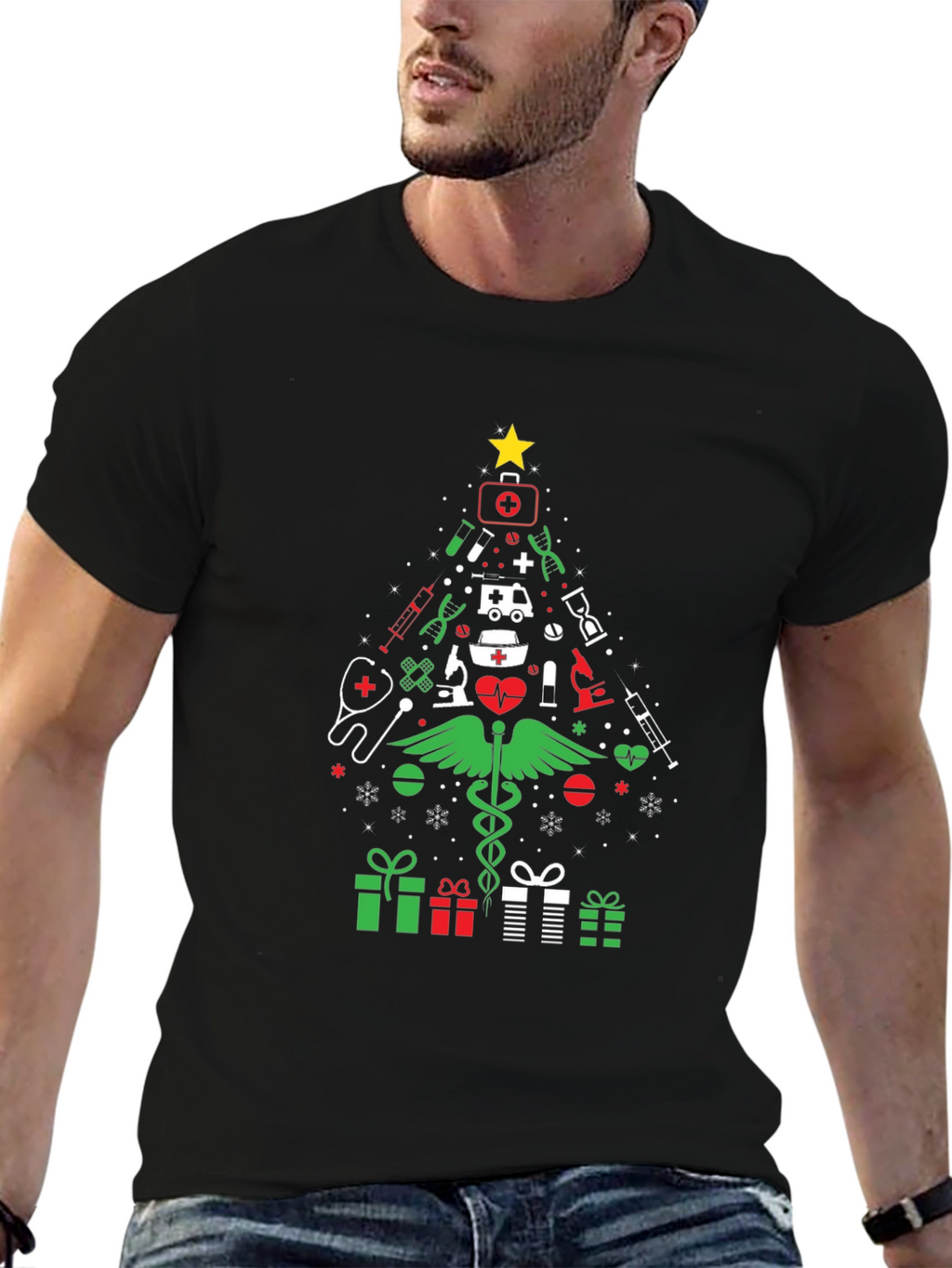 Nurse Christmas Tree Graphic T-Shirt