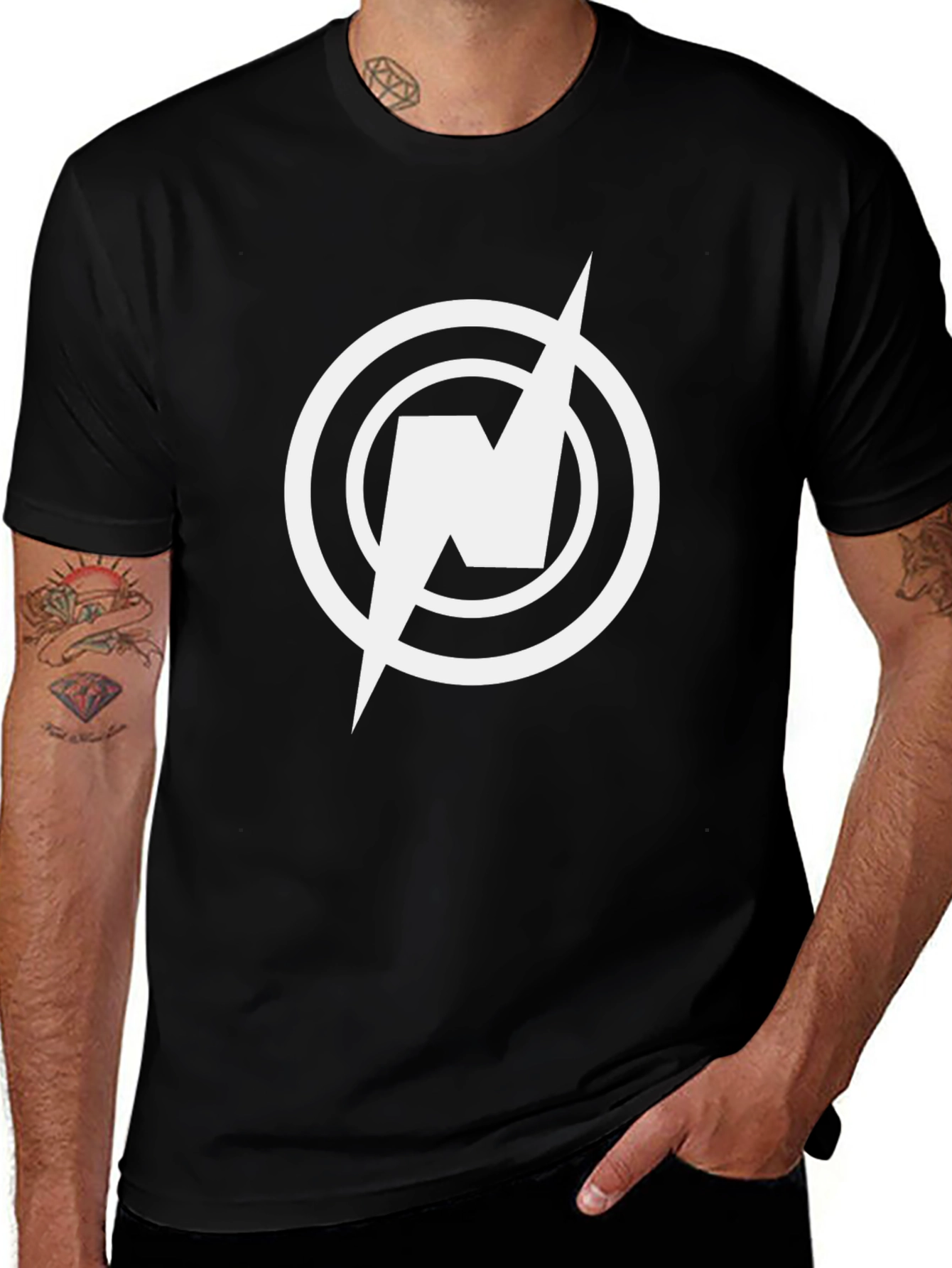 Black T-Shirt with Circular Lightning Bolt Logo