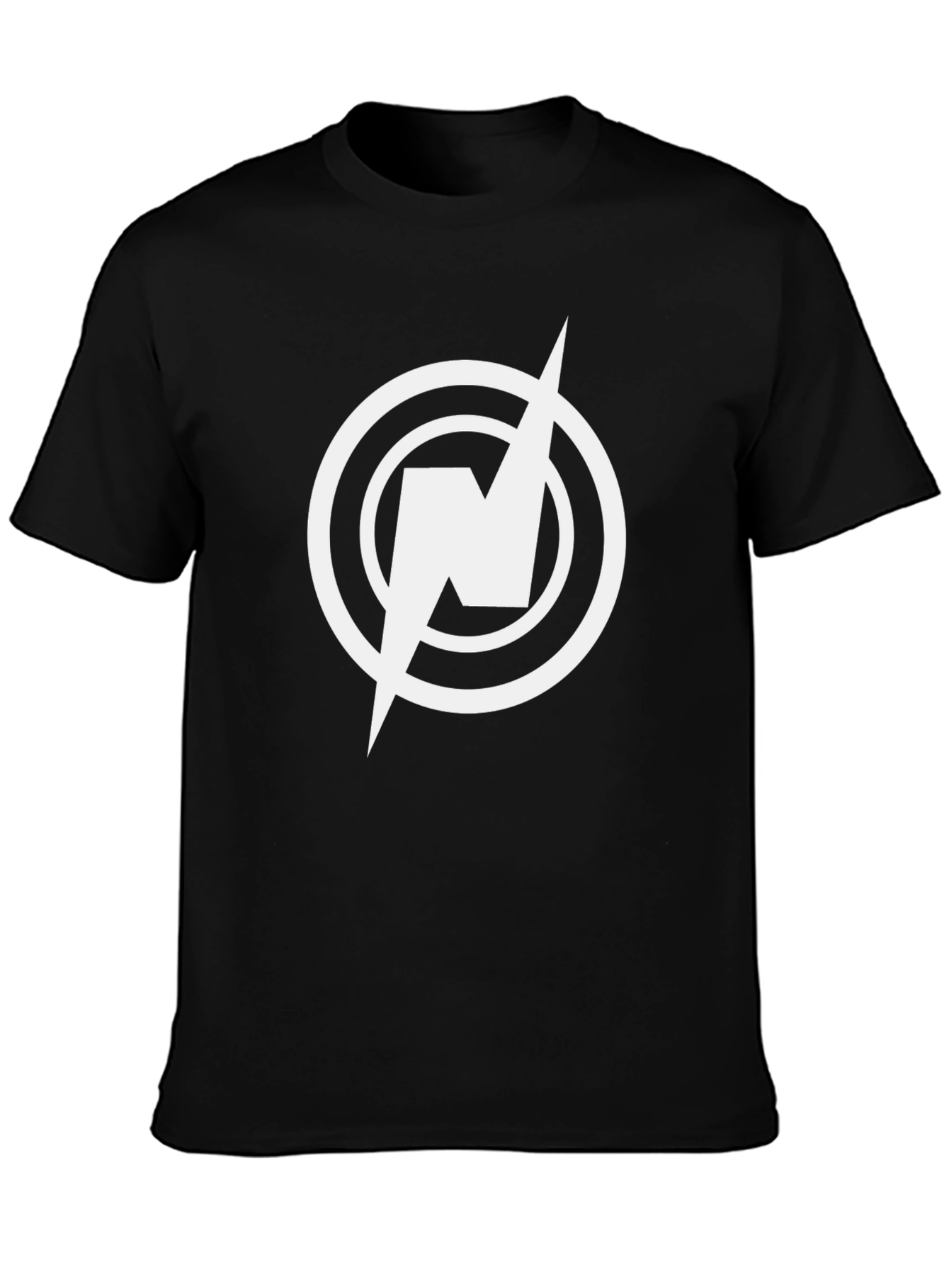 Black T-Shirt with Circular Lightning Bolt Logo