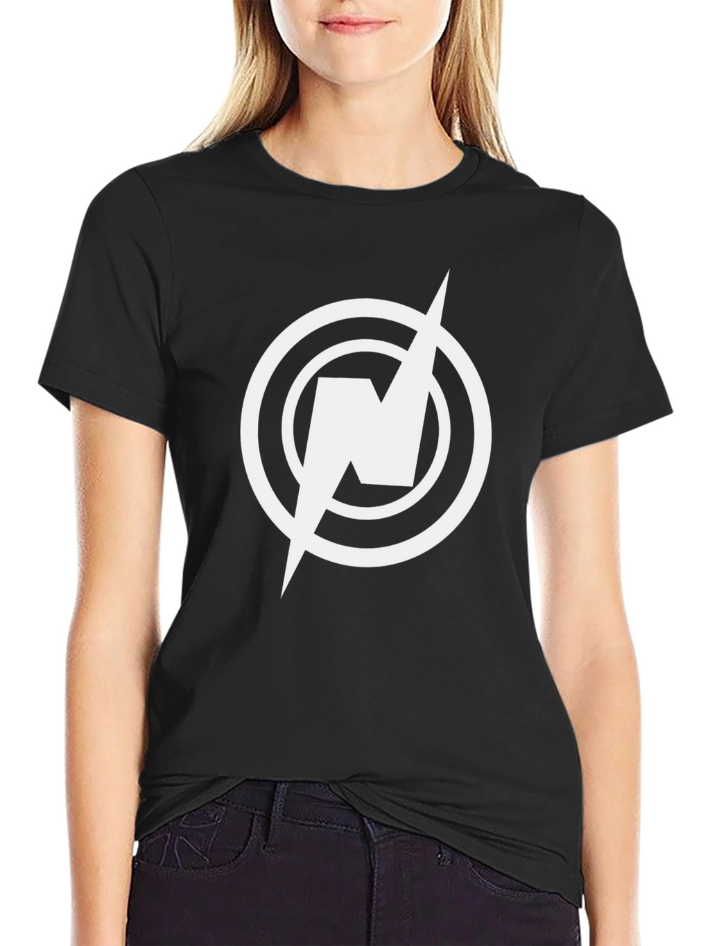 Black T-Shirt with Circular Lightning Bolt Logo