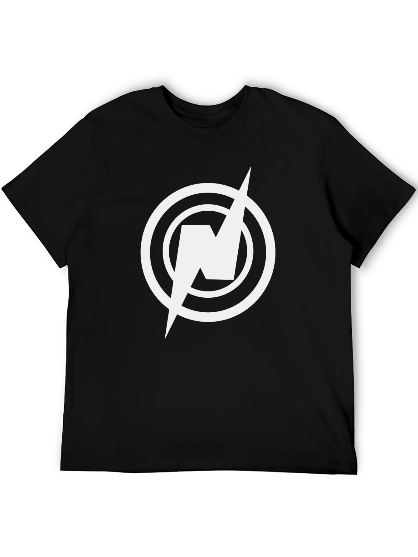 Black T-Shirt with Circular Lightning Bolt Logo