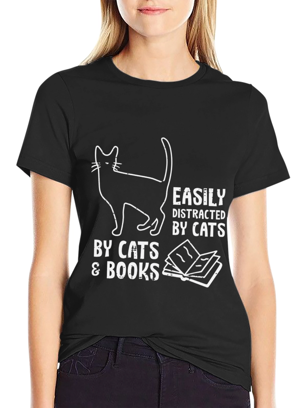 Easily Distracted by Cats and Books T-Shirt