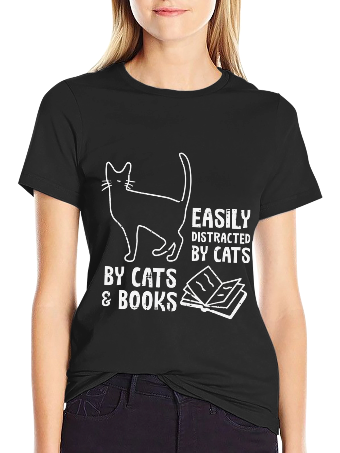 Easily Distracted by Cats and Books T-Shirt