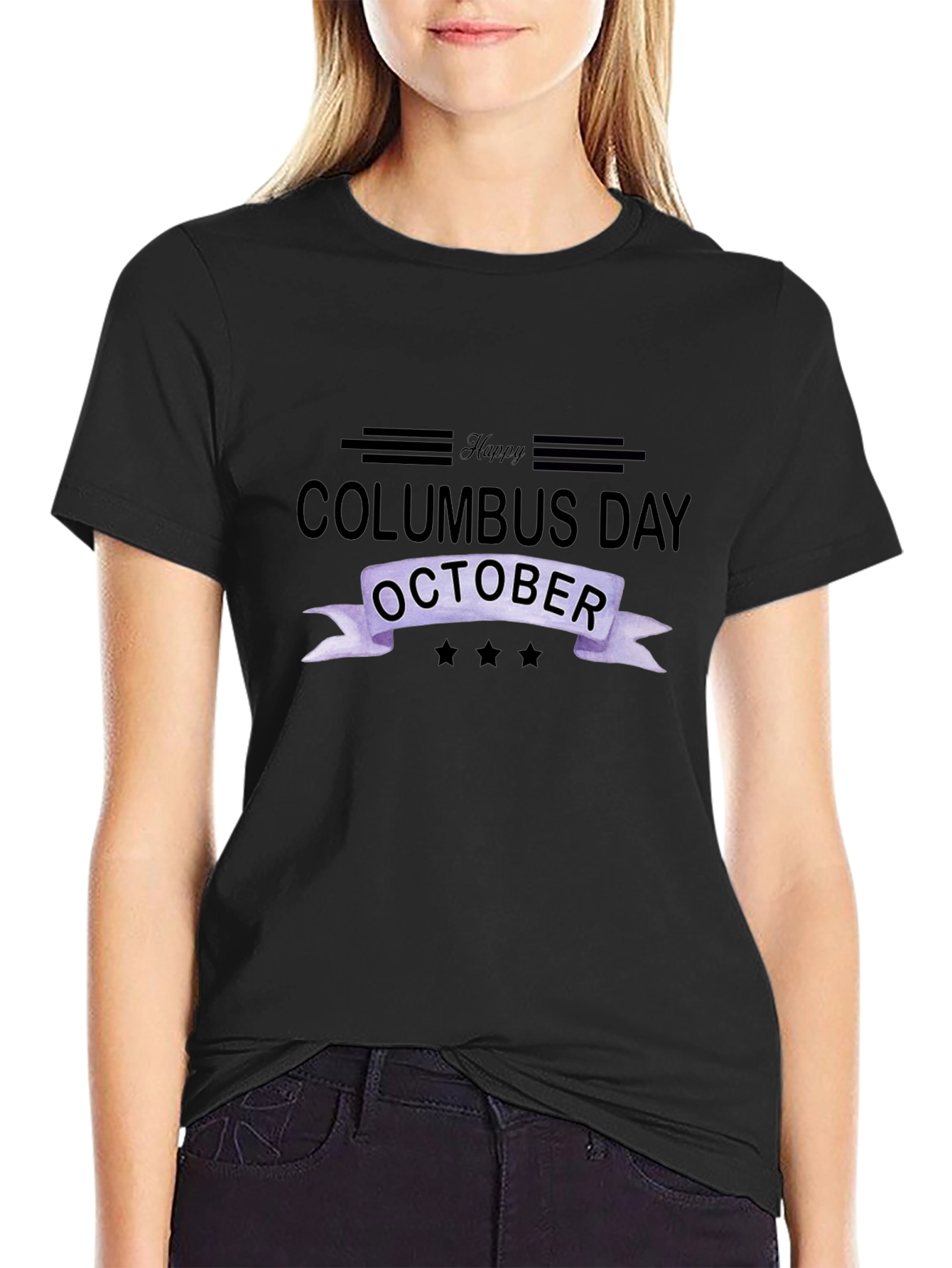 Happy Columbus Day October Black T-Shirt