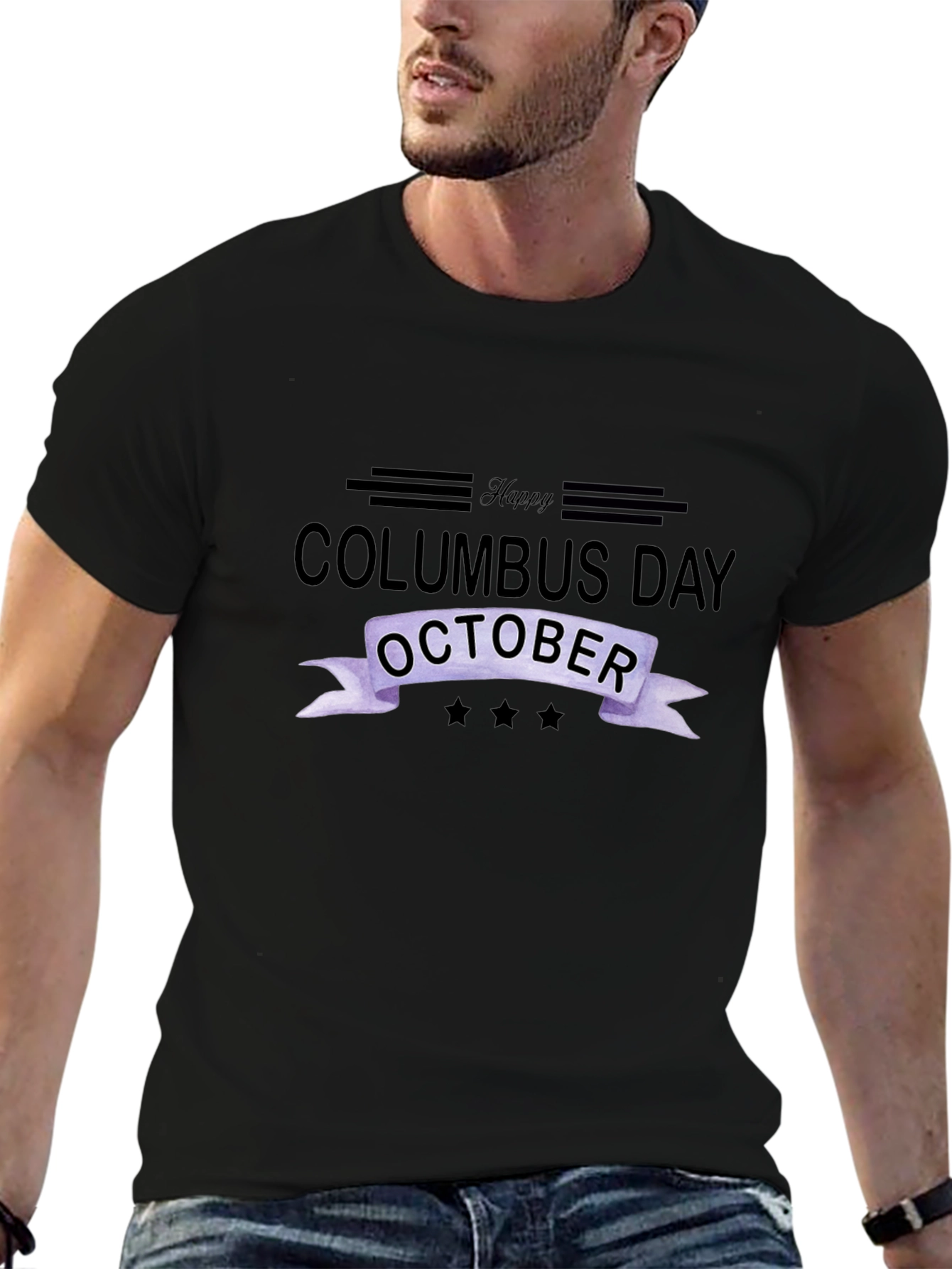 Happy Columbus Day October Black T-Shirt