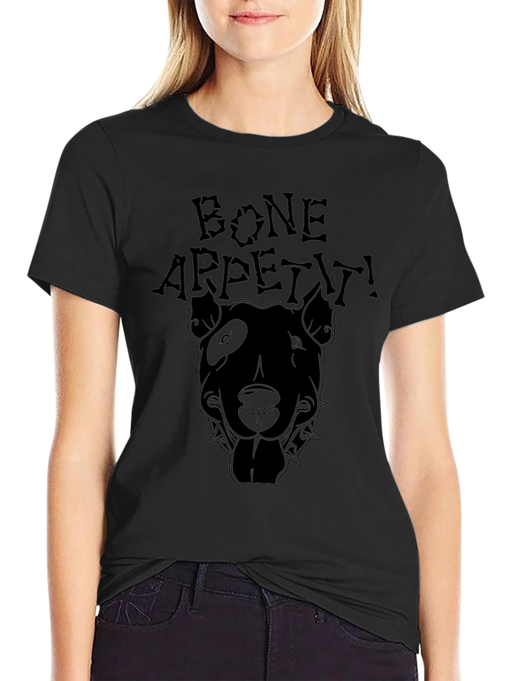 Bone Appetit Dog Graphic Black T-Shirt