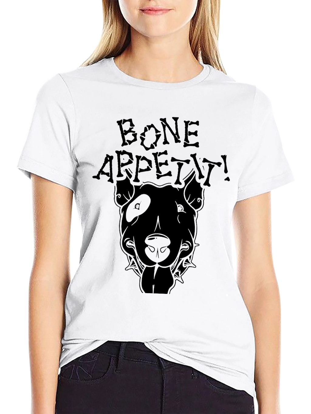 Bone Appetit Dog Graphic Black T-Shirt
