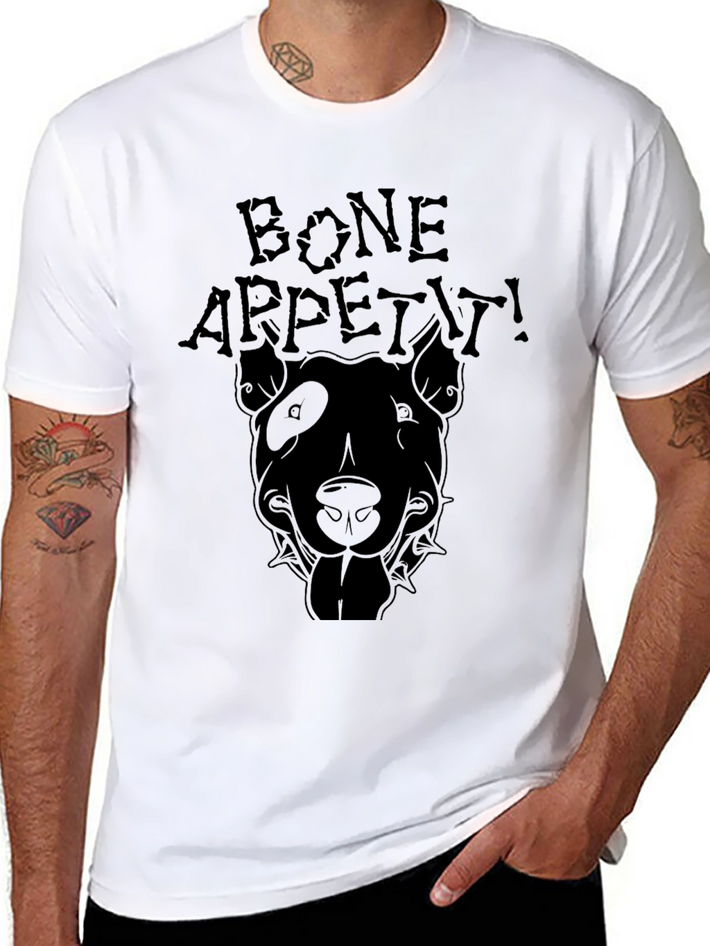 Bone Appetit Dog Graphic Black T-Shirt