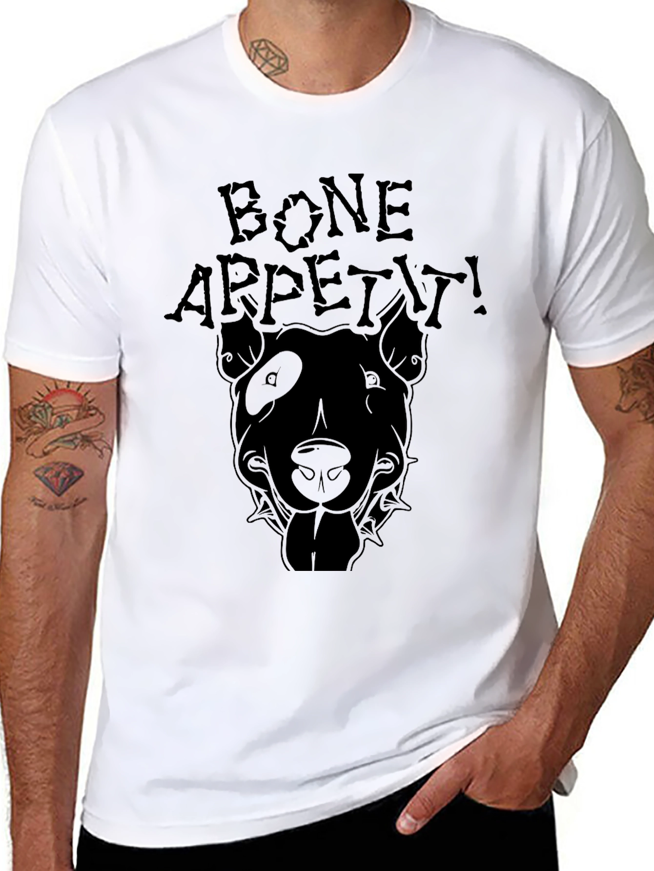 Bone Appetit Dog Graphic Black T-Shirt