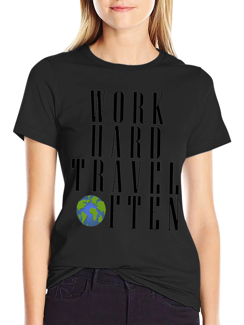 Work Hard Travel Often Black Graphic Tee
